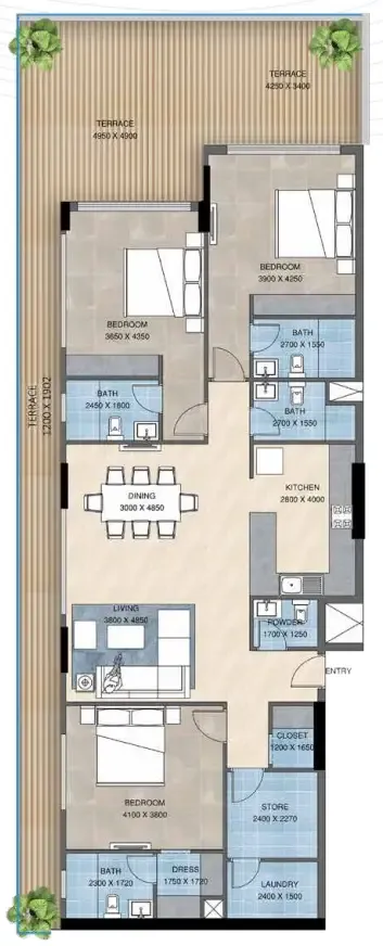 Sunbliss Residences 3 bed floor plan, 2,266 sqft