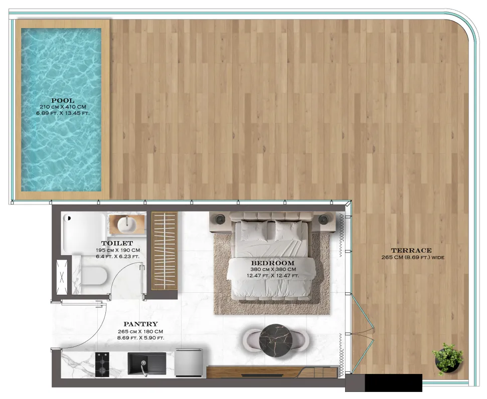 Lazord by Lapis Phases 1 and 2 Studio floor plan, 862 sqft