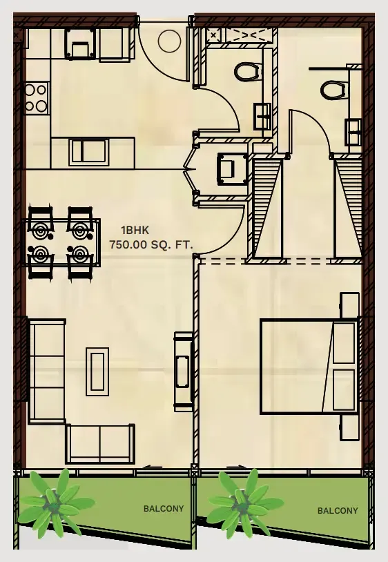 Gateway by Premier Choice 1 bed floor plan, 746 sqft