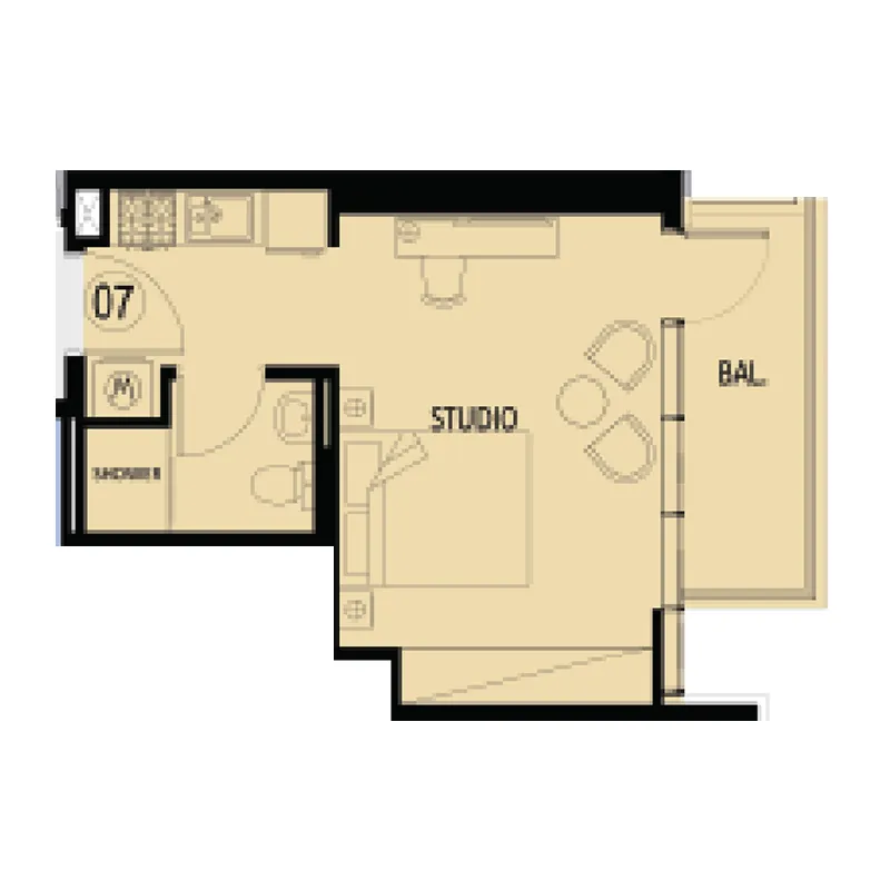 Elbrus Studio floor plan, 377 sqft