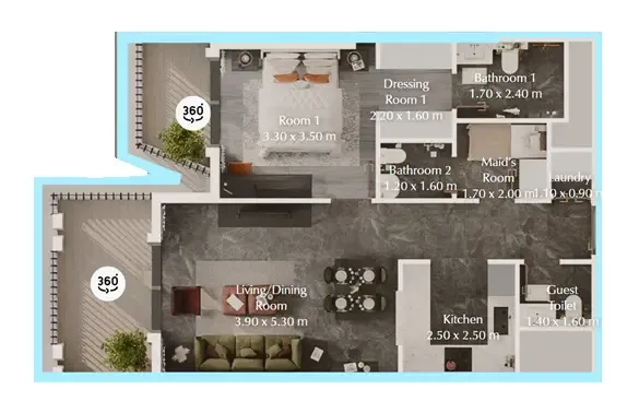 Bab Al Qasr Garden Residences 65 1 bed floor plan, 818 sqft