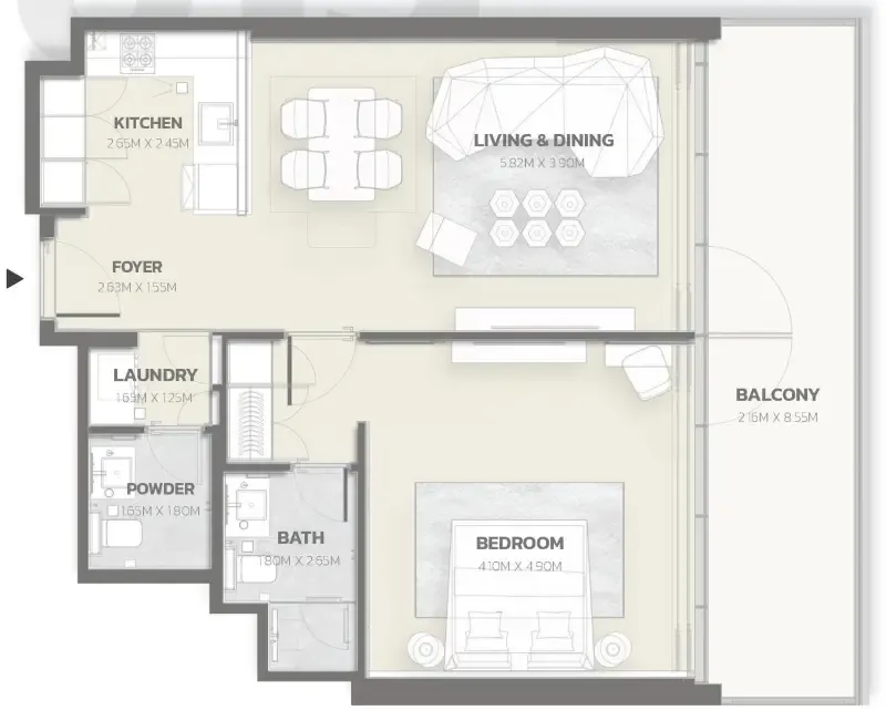 Tonino Lamborghini Residences 1 bed floor plan, 976 sqft
