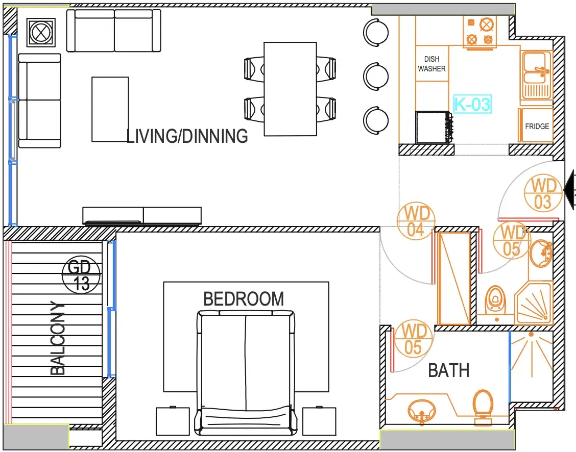 Urban Life 1 bed floor plan, 855 – 875 sqft