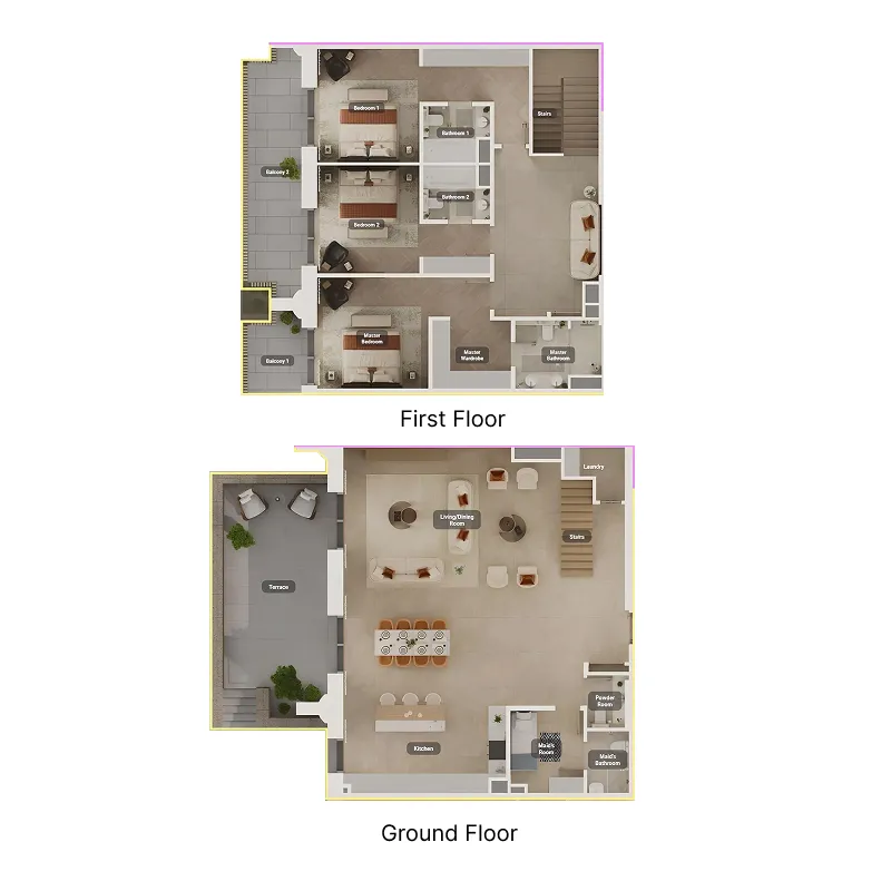 Sama Yas 3 bed floor plan, 2,752 – 3,110 sqft