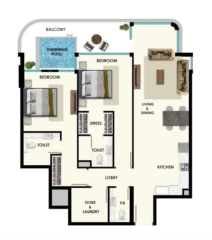 Rome by Samana Developers 2 bed floor plan, 1,171 – 1,326 sqft