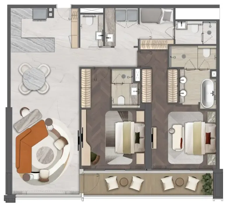 Mas Barsha Residency 2 bed floor plan, 1,551 sqft