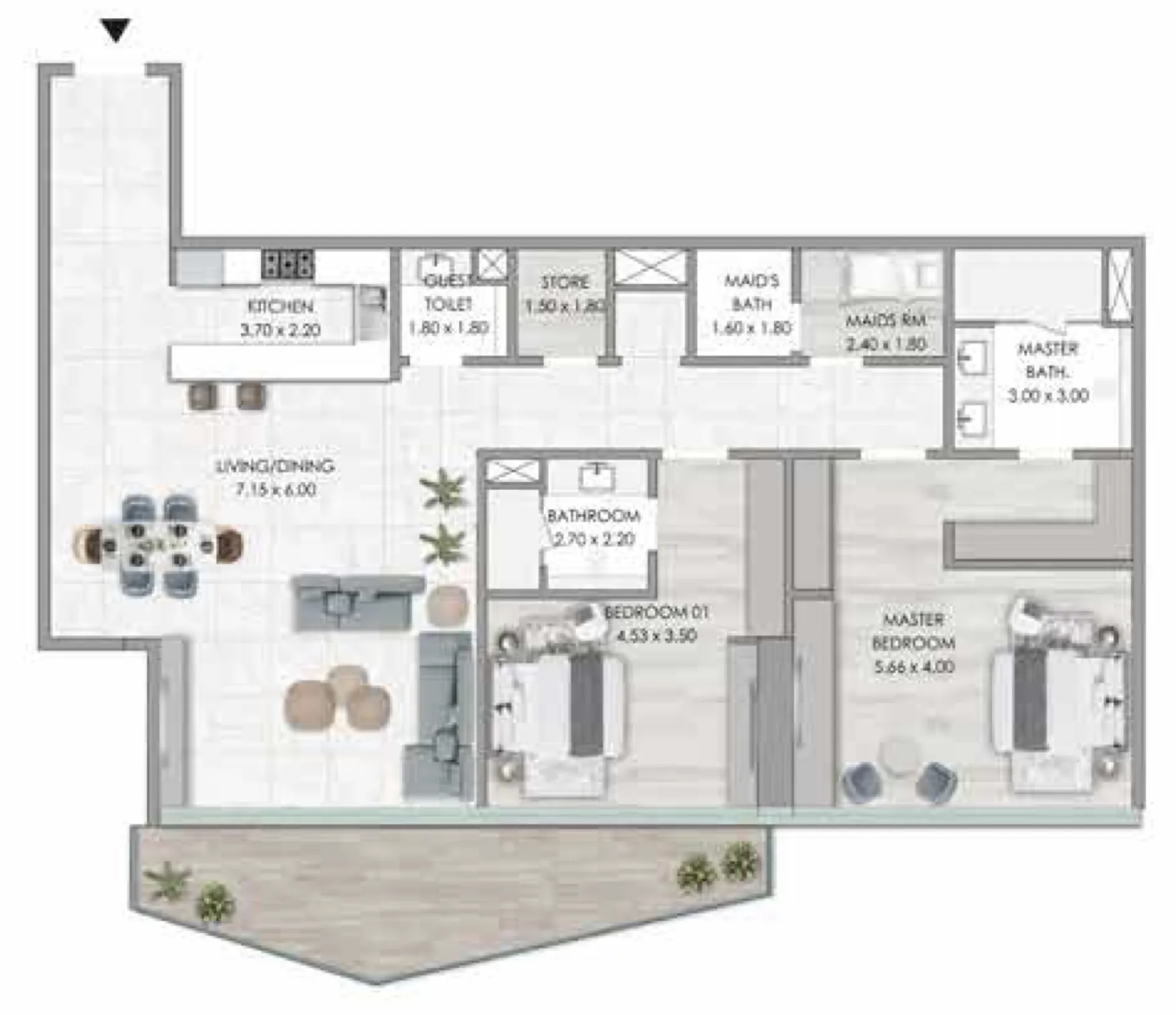 Habtoor Grand Residences 2 bed floor plan, 2,172 sqft