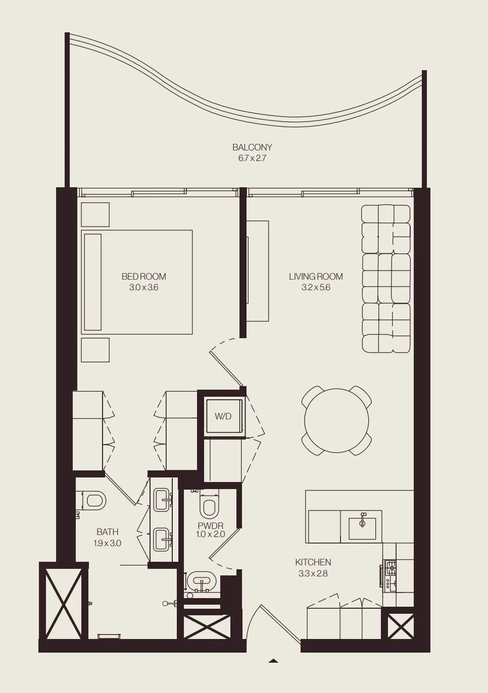 The Weave – Al Ghurair 1 bed floor plan, 745 sqft