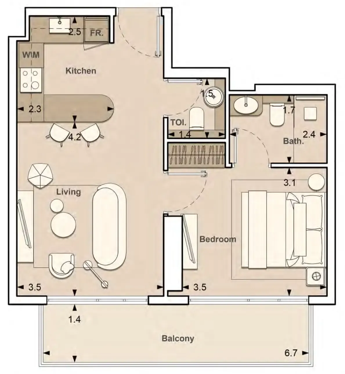 Lume Residences 1 bed floor plan, 608 sqft