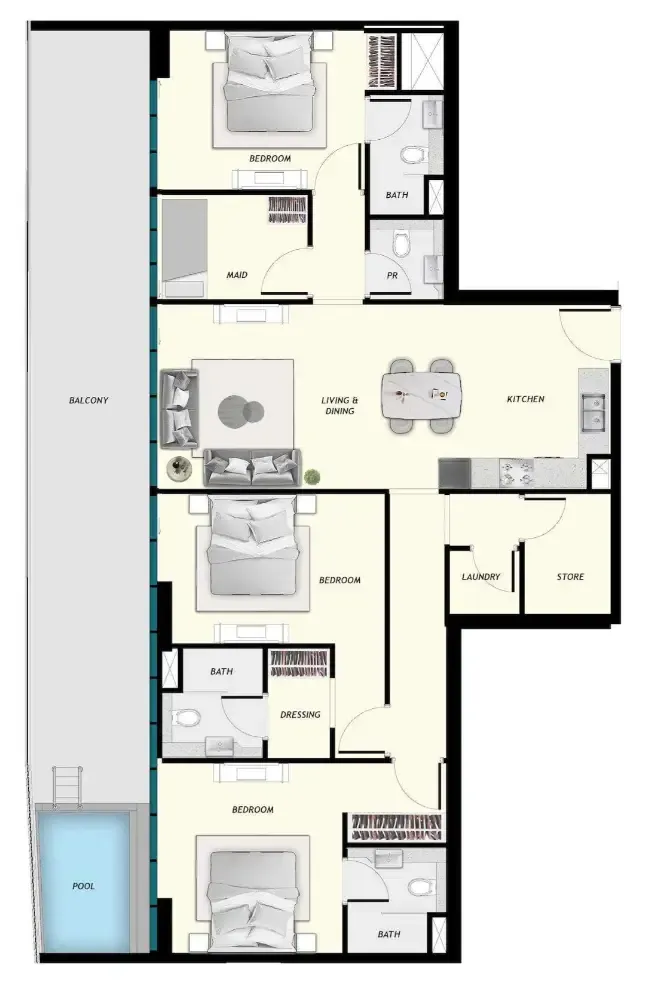 Samana Ibiza 3 bed floor plan, 1,905 sqft