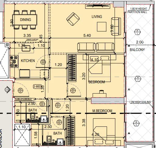 Binghatti Amberhall 2 bed floor plan, 1,187 sqft