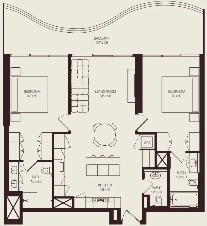 The Weave – Al Ghurair 2 bed floor plan, 1,228 sqft