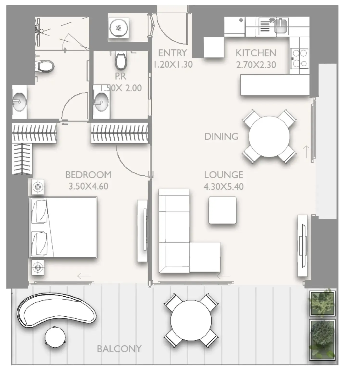 Fairmont Residences Solara Tower 1 bed floor plan, 1,031 – 1,032 sqft