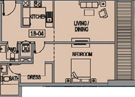 Jade Tower 1 bed floor plan, 900 sqft