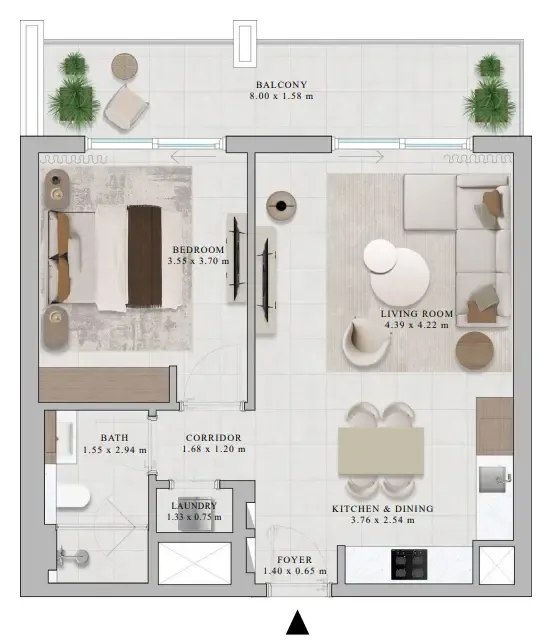 Rosehill 1 bed floor plan, 822 sqft