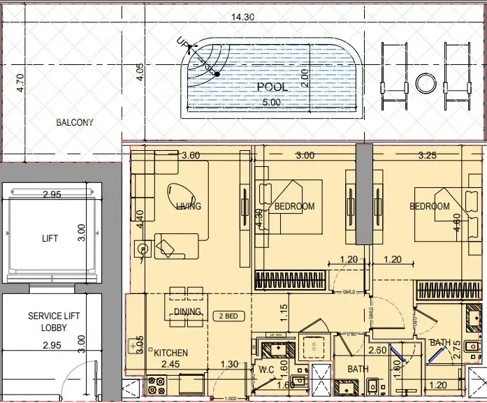 Binghatti Vintage 2 bed floor plan, 1,571 sqft
