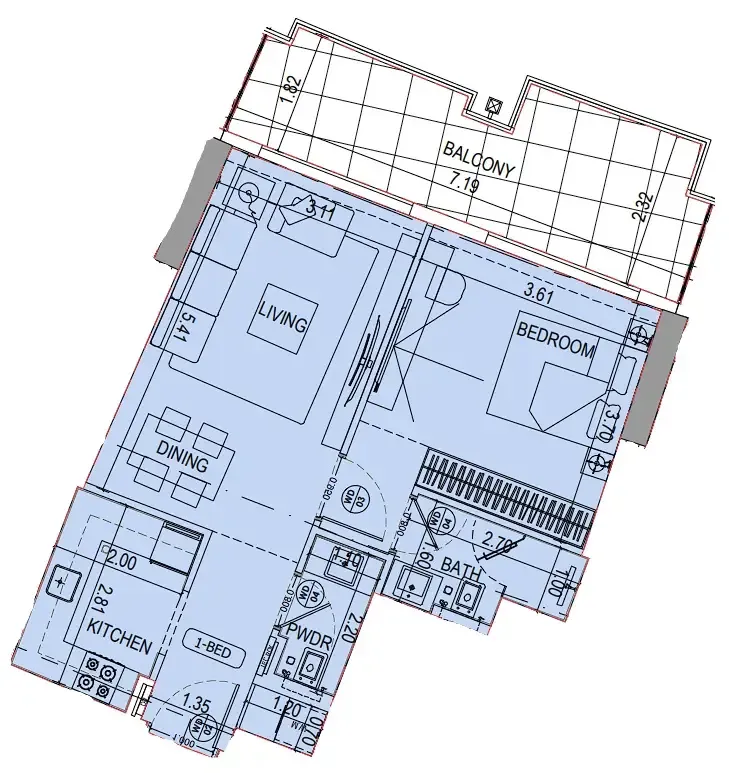 Binghatti Wraith 1 bed floor plan, 752 – 756 sqft