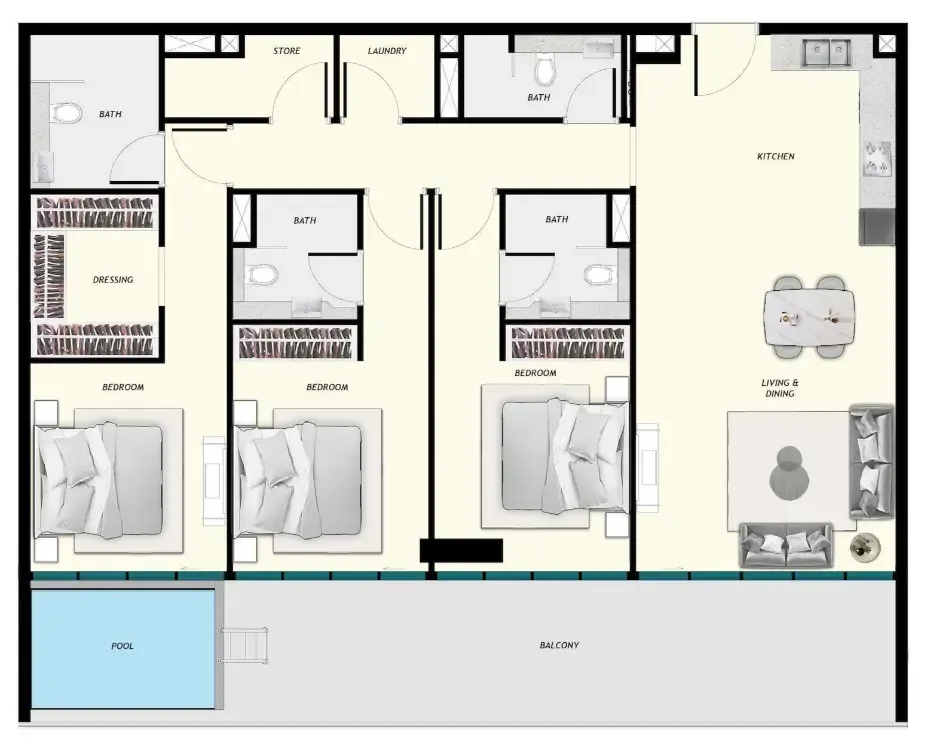 Samana Ibiza 3 bed floor plan, 1,845 sqft