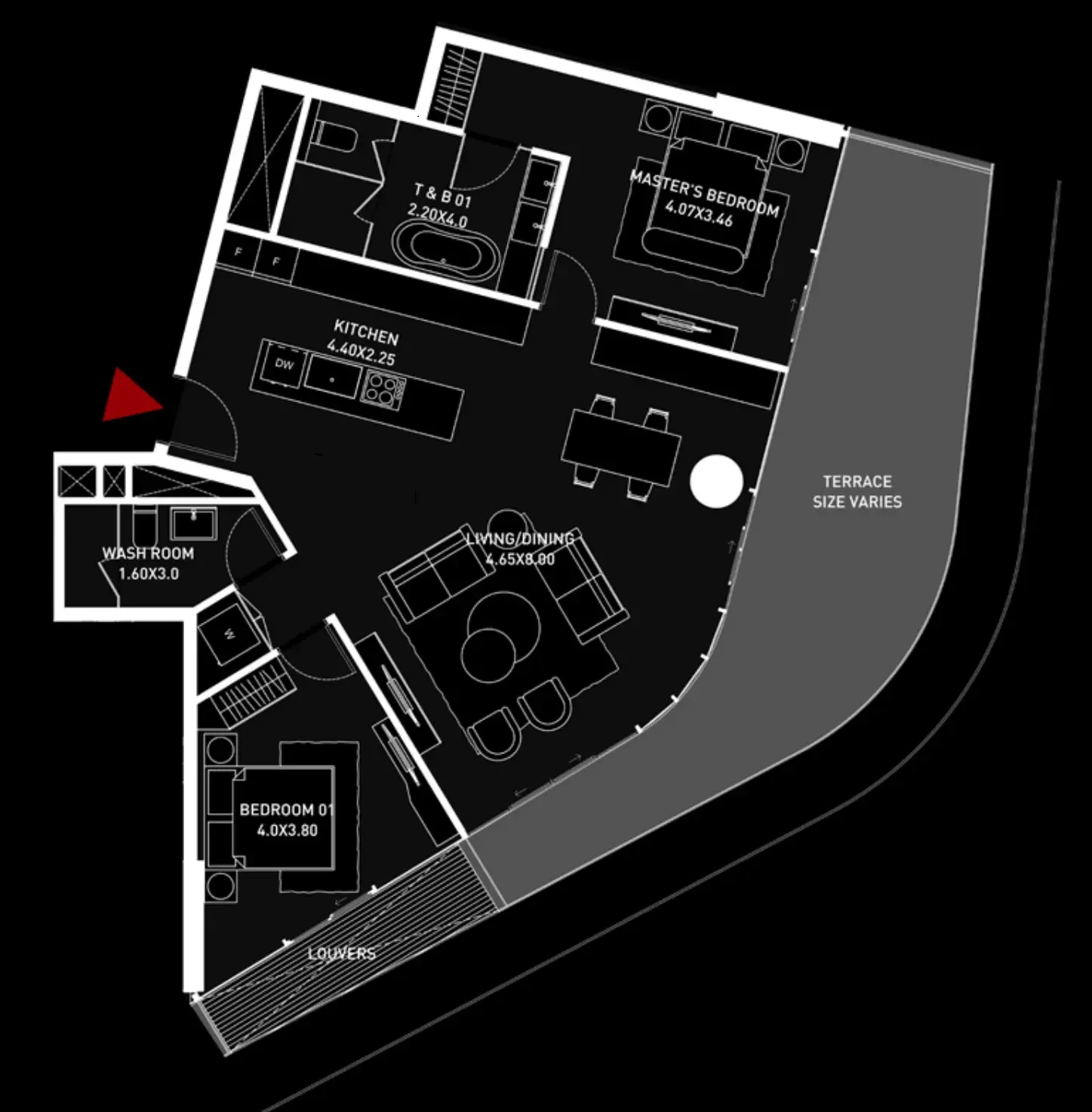 Brabus Island 2 bed floor plan, 1,359 – 1,415 sqft