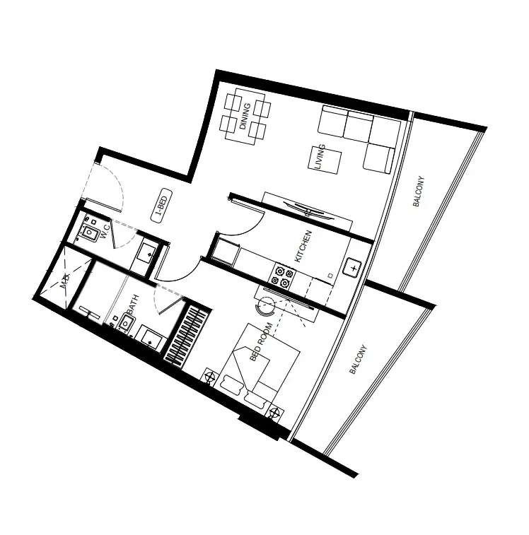 Binghatti HillCrest 1 bed floor plan, 790 – 798 sqft