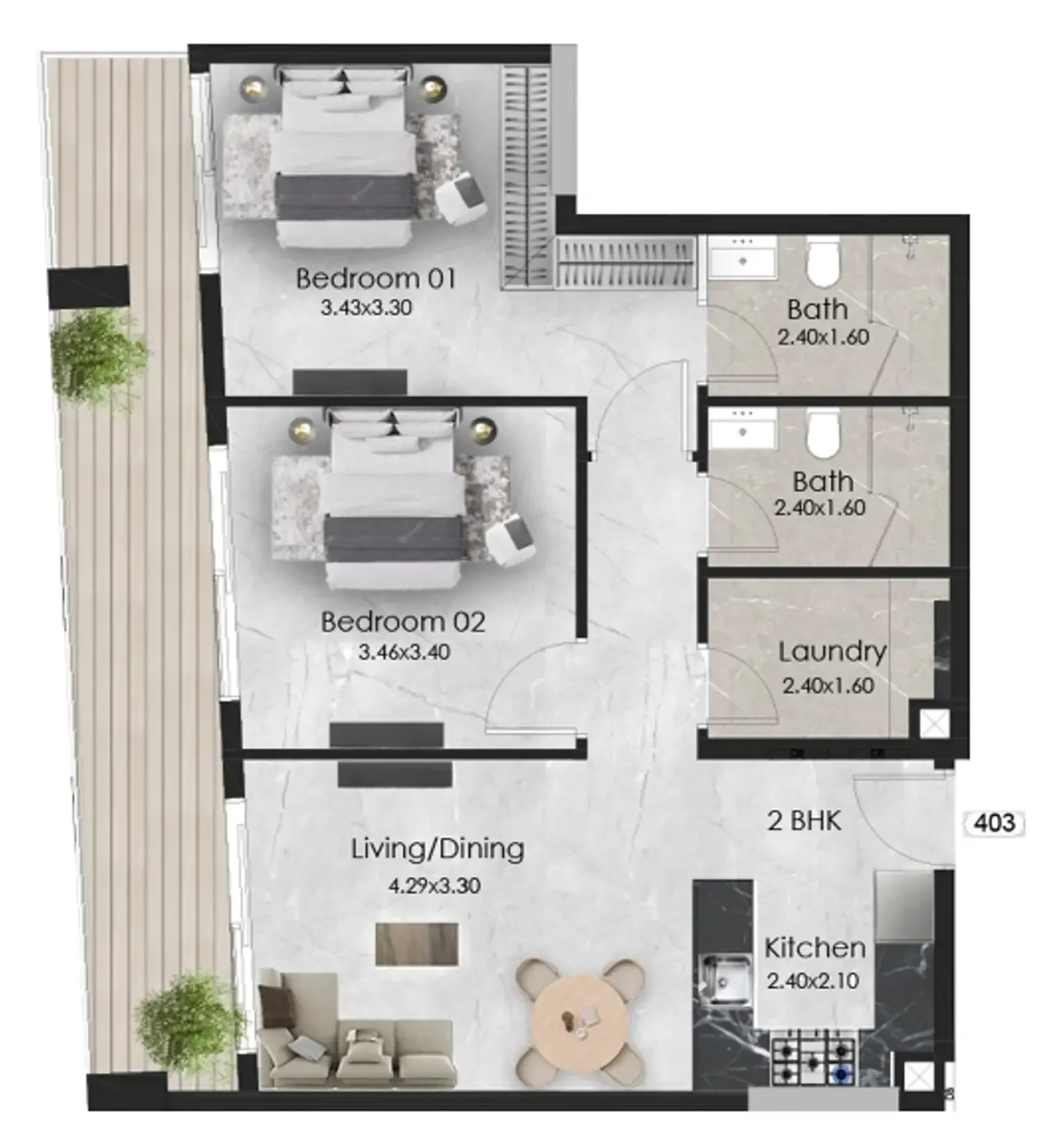 Aristo 2 bed floor plan, 908 sqft