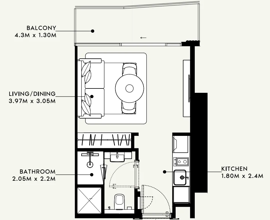 Azizi Milan Studio floor plan, 321 sqft