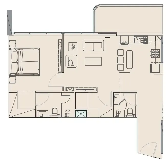 Floarea Breeze 1 bed floor plan, 897 sqft