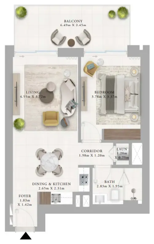 Creek Haven 1 bed floor plan, 867 sqft