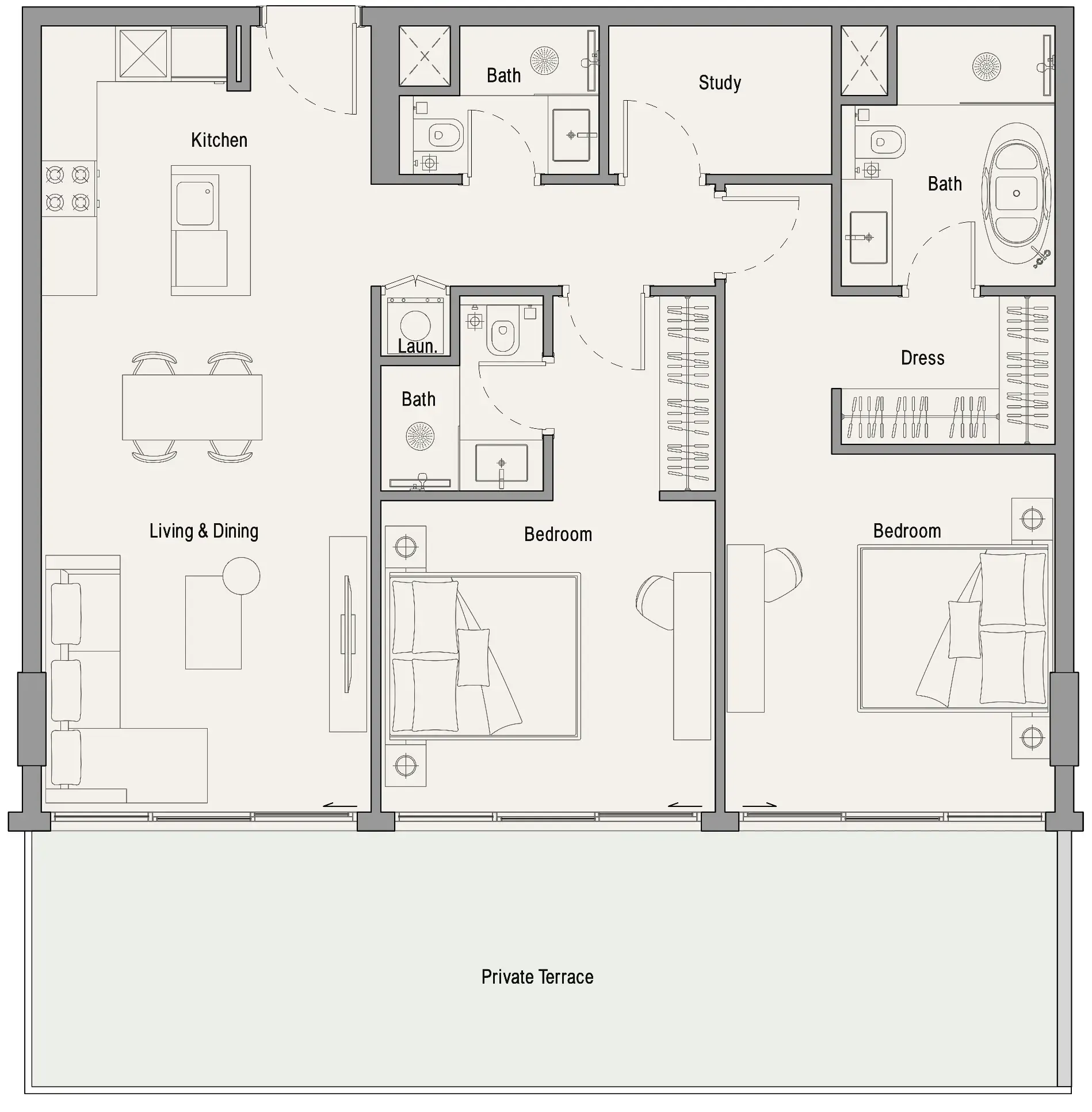 113 Residences by Iman 2 bed floor plan, 1,369 sqft
