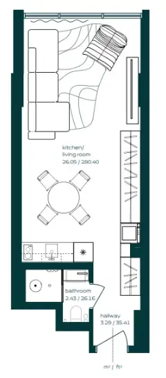 Vibe Studio floor plan, 396 sqft