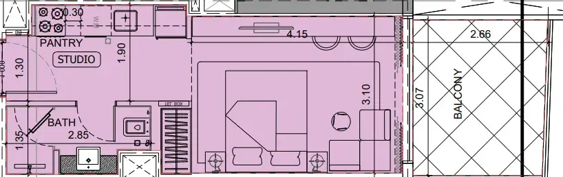 Project Maybach Studio floor plan, 385 sqft
