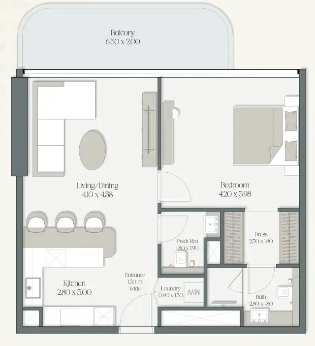 The Caden by Prescott 1 bed floor plan, 833 – 852 sqft