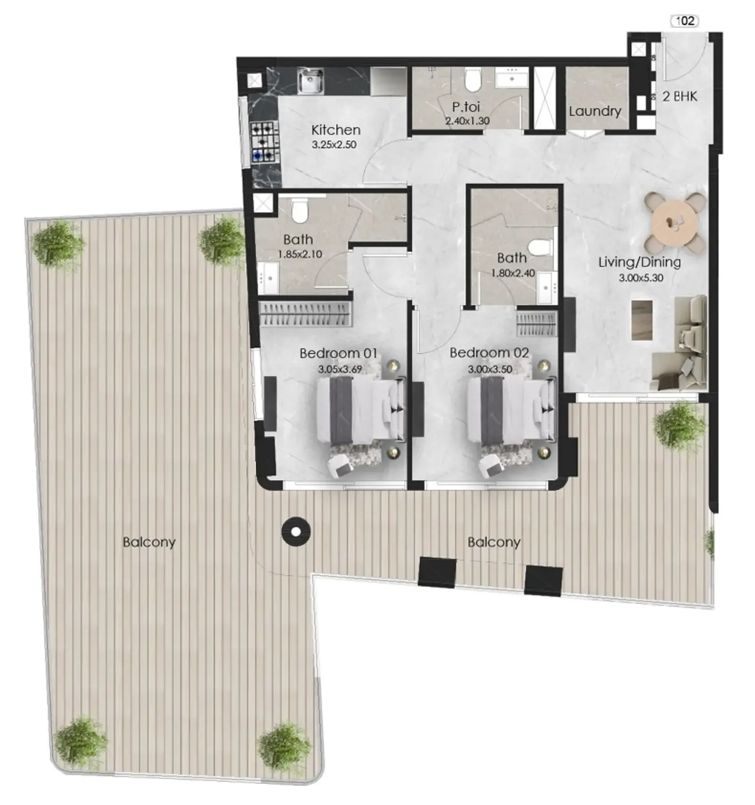 Aristo 2 bed floor plan, 1,697 sqft