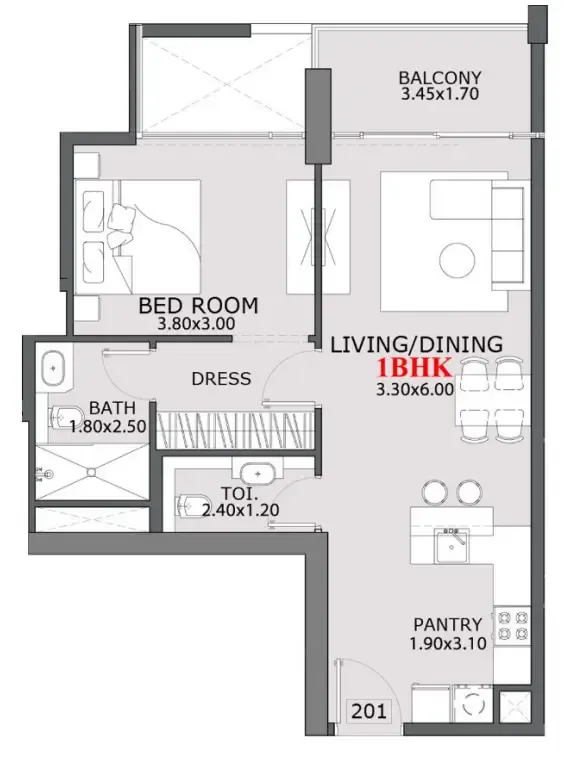 Provenza Residences 1 bed floor plan, 685 sqft