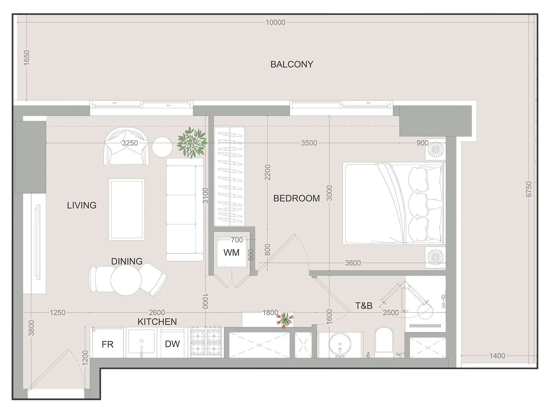 SKY LEVEL 1 1 bed floor plan, 724 sqft