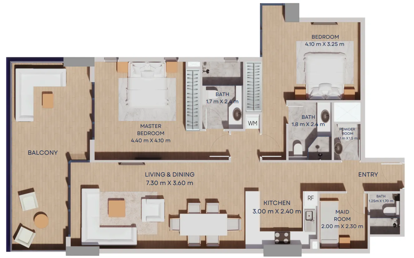 Manam Pearl 2 bed floor plan, 1,387 sqft