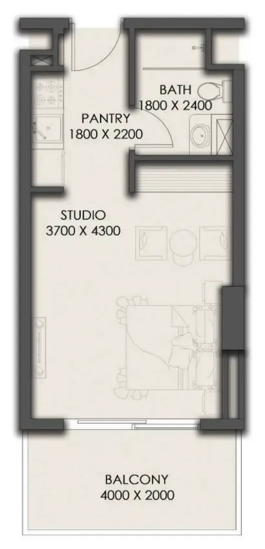 Park Residency Studio floor plan, 389 sqft