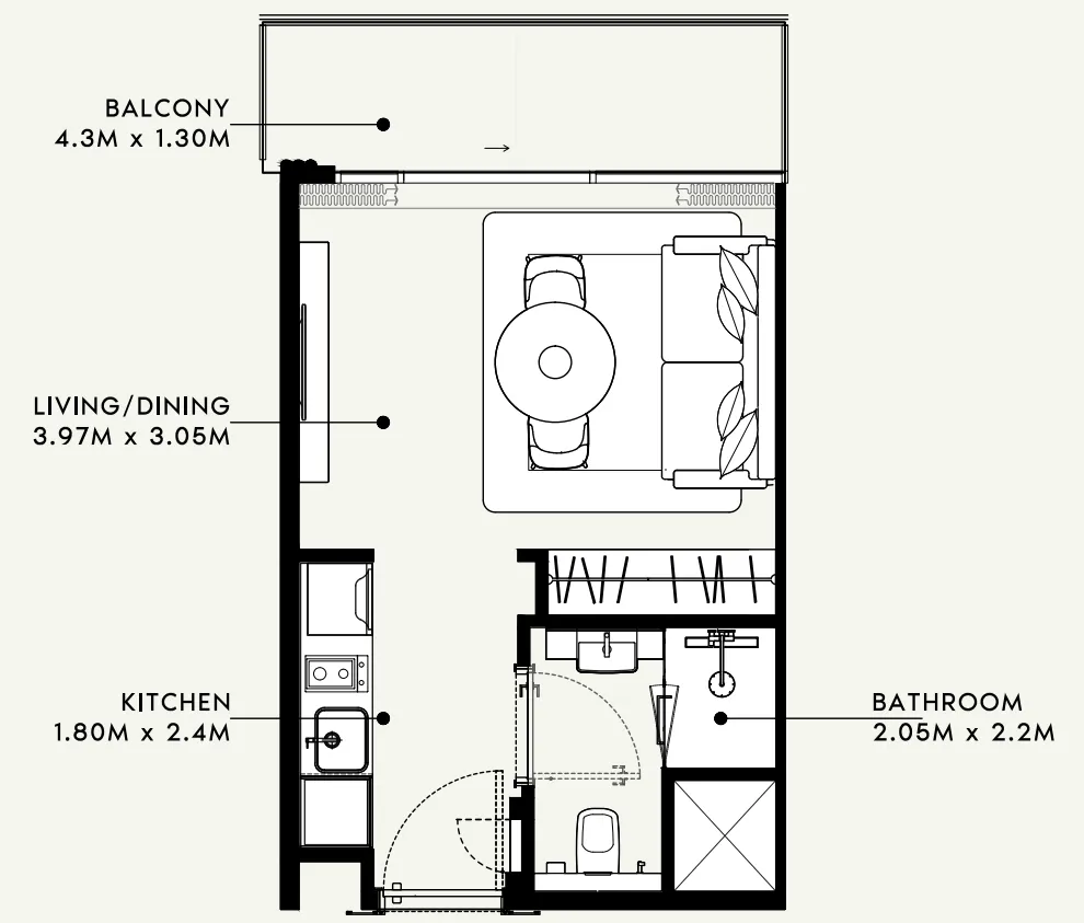 Azizi Milan Studio floor plan, 326 – 328 sqft