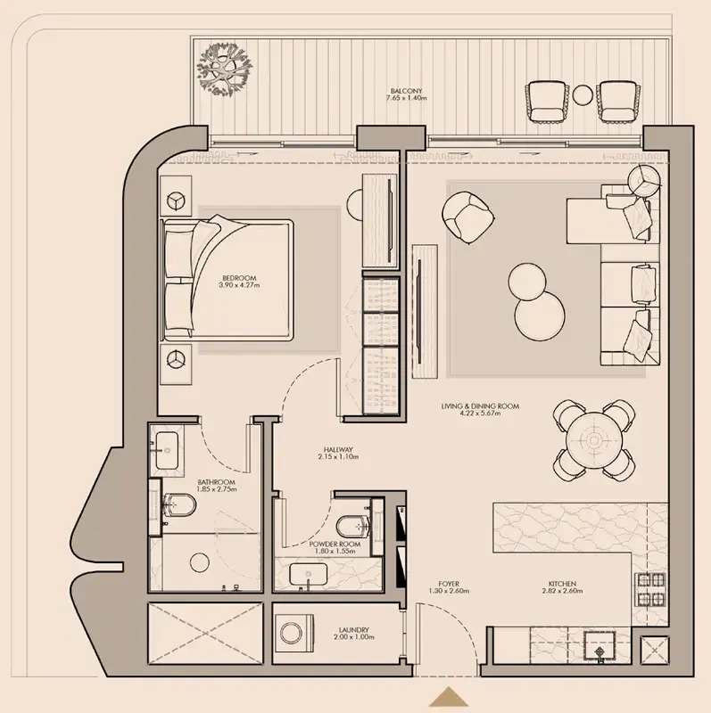 Nourelle 1 bed floor plan, 904 sqft