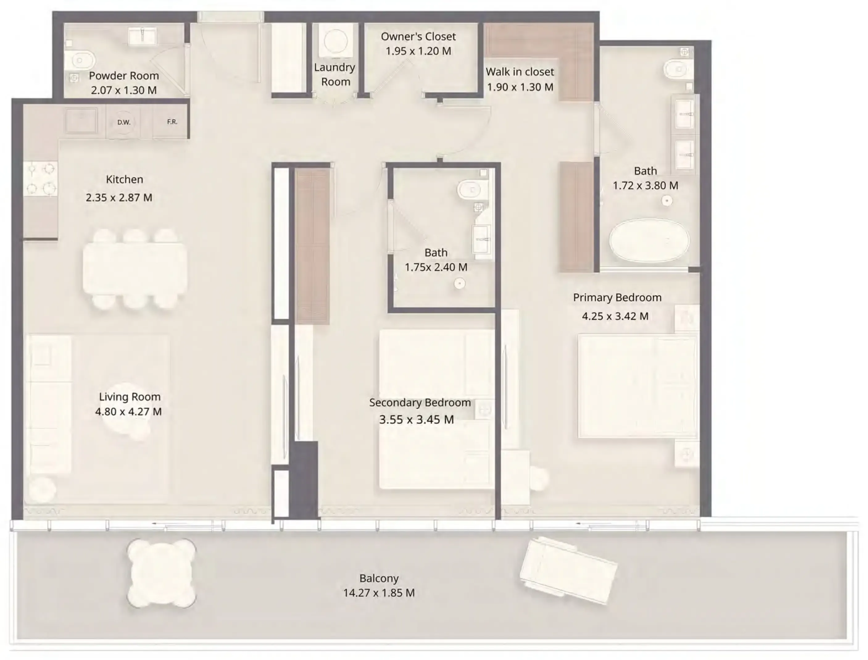 The Residences at Sheraton Al Marjan Island Resort Phase 1 & 2 2 bed floor plan, 1,330 sqft