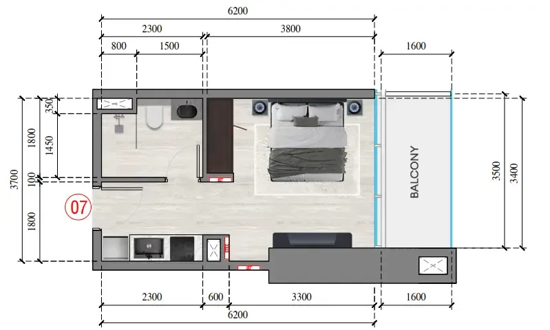 Auresta Tower Studio floor plan, 329 sqft