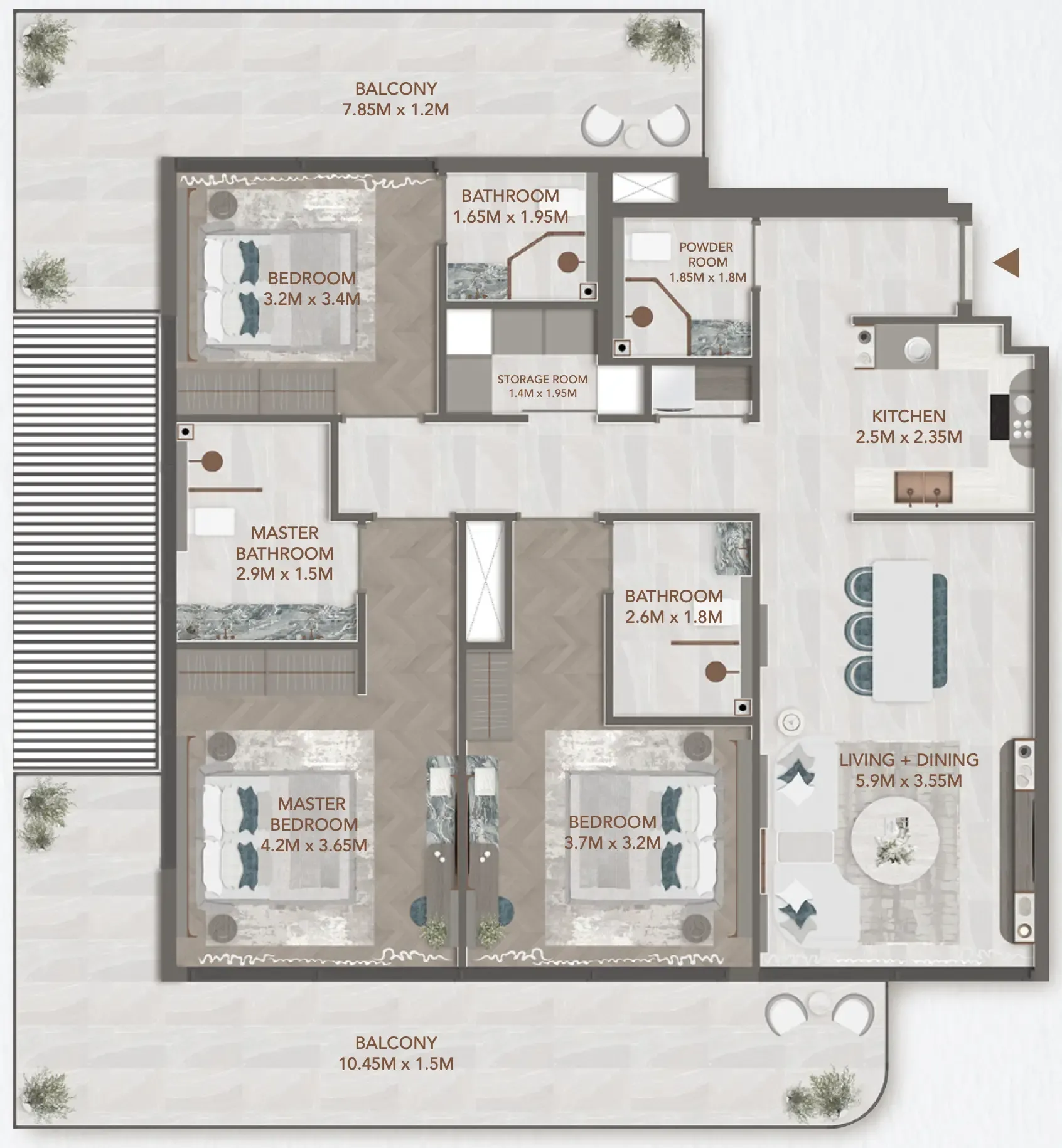 241 Waterside 3 bed floor plan, 1,582 sqft