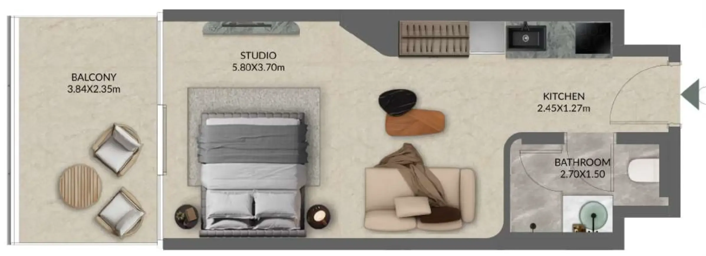 Palazzo Tissoli Studio floor plan, 473 sqft