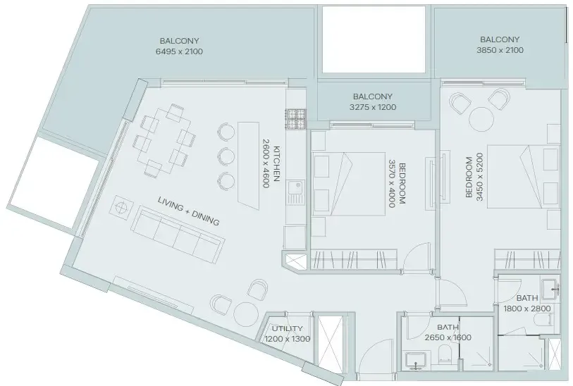 The Haven 3 2 bed floor plan, 1,359 sqft