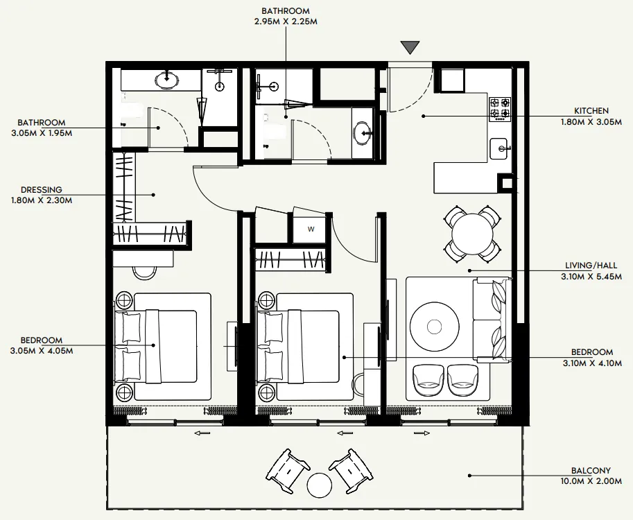 Azizi Venice 2 bed floor plan, 1,150 sqft