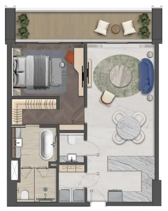 Mas Barsha Residency 1 bed floor plan, 1,022 sqft