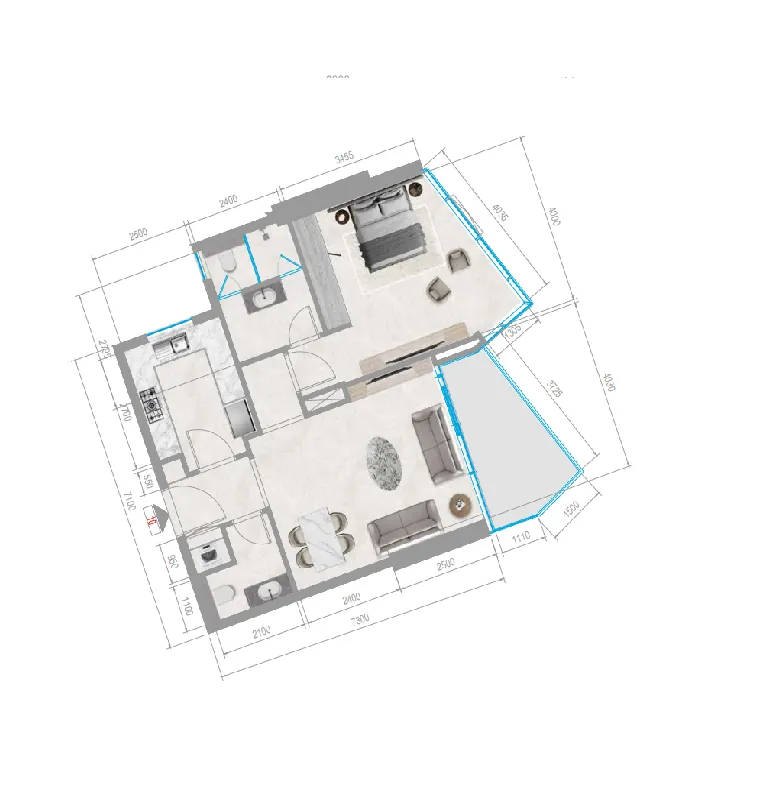 Orchid Towers Phase 1 1 bed floor plan, 784 sqft