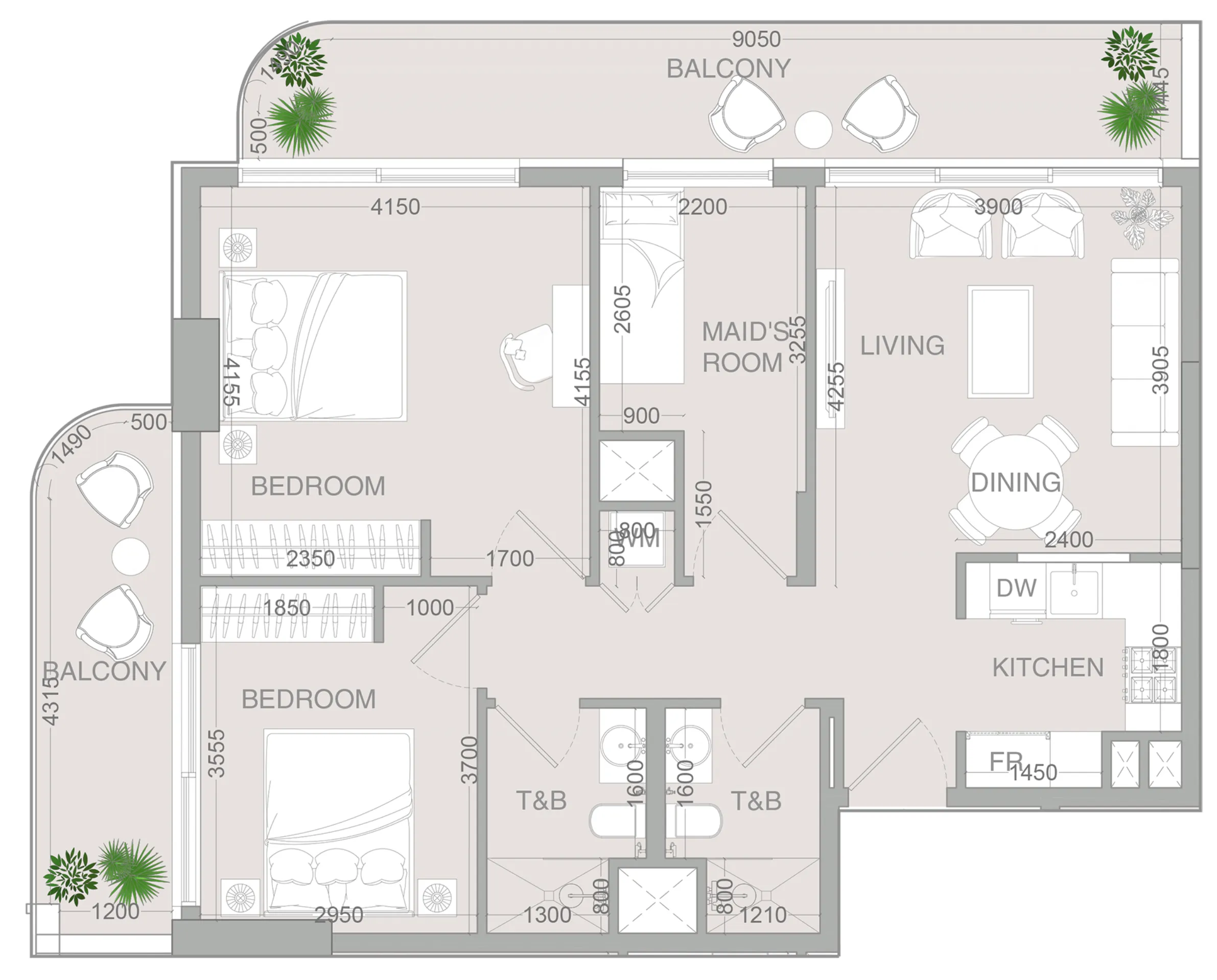 VERDAN1A 4 2 bed floor plan, 1,165 sqft