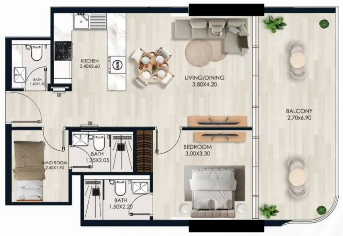Sera Gardens by Vision 1 bed floor plan, 798 sqft