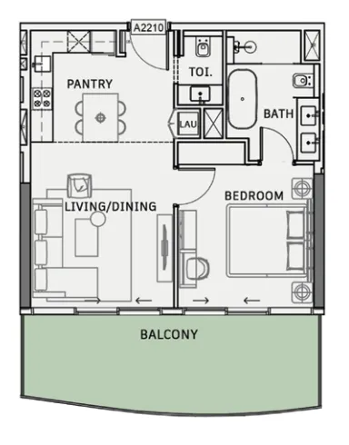 One Sky Park 1 bed floor plan, 833 sqft